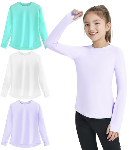 Recopilación de Ropa de Fútbol para Niña , listamos los 10 mejores. 47 EXARUS - Camisetas de manga larga para niñas, de secado rápido, UPF 50+, rendimiento con bolsillos, agujeros para el pulgar, entrenamiento, adolescentes, Conjunto 7, 12 Años