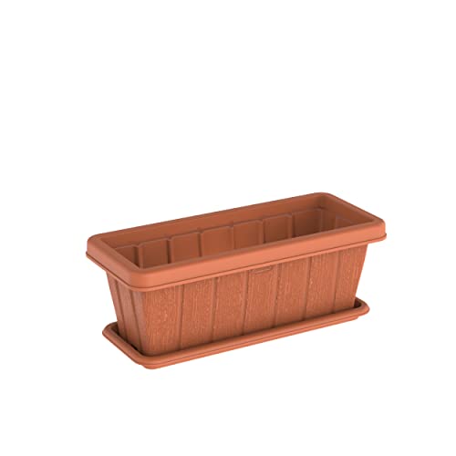 Cosmoplast 18 Cedargrain Rectangular Planter with Tray
