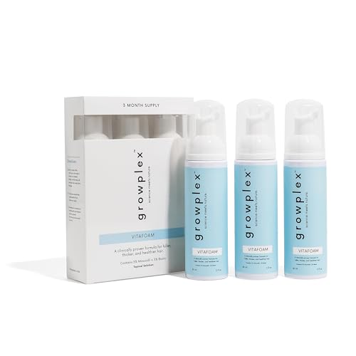 GROWPLEX Vitafoam 5% Minoxidil Foam for Men & Women 3 Pack Value Bundle DHT Blocking Formula Non-Greasy Fast-Drying for Fuller Hair