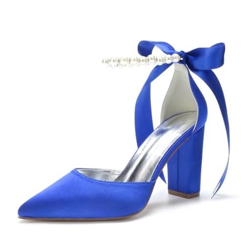 Image of Pearl Wedding Shoes for Bride Chunky Heel Poined Toe Wedding Block Heels Prom Evening Pumps