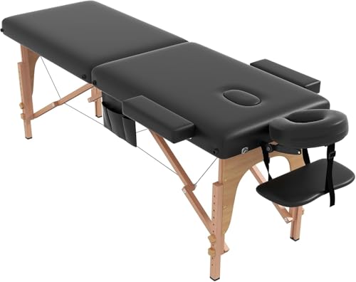 Image of Lipsa Healthtech Massage Bed Foldable & Portable 2 Fold /Section Wooden Adjustable Bed for Spa & Beauty Salon Massage Table with Carry Case Professional Massage Bed for Home Full Body Tattoo Bed