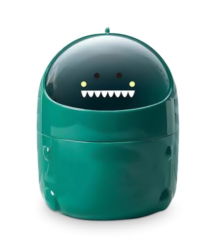 Yoxovo Mini TischmüLleimer mit Deckel, Dinosaurier Süße Cartoon Tisch Mülleimer, Cute Papierkorb Klein, Kawaii Deko, Aufbewahrungsbox, für BüRos, Kinderzimmer, Schminktisch, Wohnzimmer (Grün)