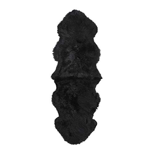 Huahoo Black Sheepskin Rug Double Pelt Natural Fur Rugs Blanket Seat Covers -2Ft X 6Ft Genuine Sheepskin Rug For Kids Bedroom Sofa Chair Cover Seat Cushion Pad Pets Dogs Mat #TOP5