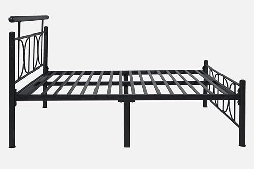 Image of Mexo Metal Queen Size Bed Without Storage | Wrought Iron Double Bed with Headboard & Footboard | Sturdy Powder Coated Platform Bed Queen Size Cot for BedroomLivingRoom Black (75x60)