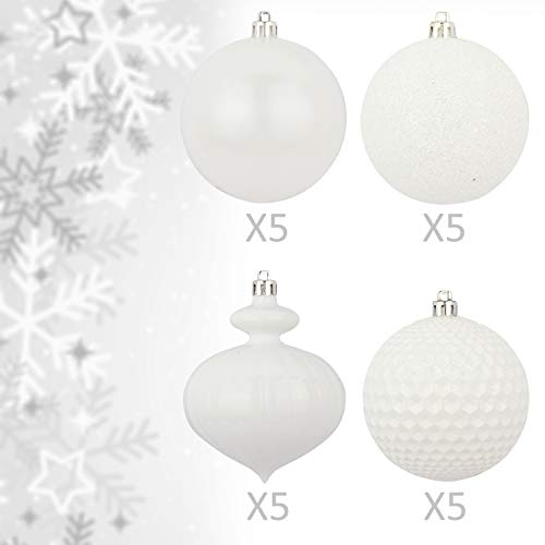 Ki Store White Christmas Balls 20Pcs 3.15-Inch Christmas Tree Decoration Ornaments For Xmas Tree Holiday Wreath Garland Decor Ornaments Hooks Included #TOP1