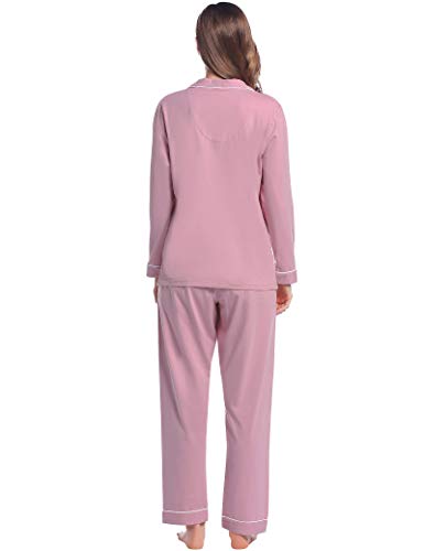 Ladies Jersey Cotton Sleepwear/Pajamas/Pyjamas/Pjs/Lounge Set Long Sleeve(Dark Pink,Large) #TOP2