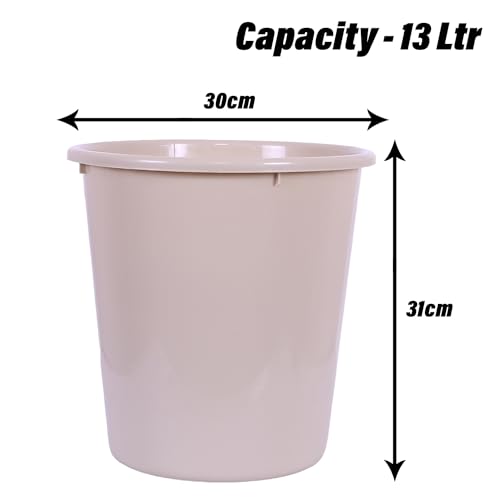 Image of Kuber Industries Open Plastic Garbage Dustbin for Kitchen, Bathroom, Office - Plain Sada, 13 LTR, Pack of 2, Beige