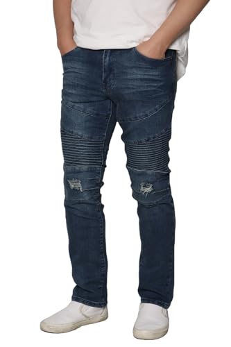 URBANJ Men's Stretch Distressed Jeans Ripped Biker Jean Pants