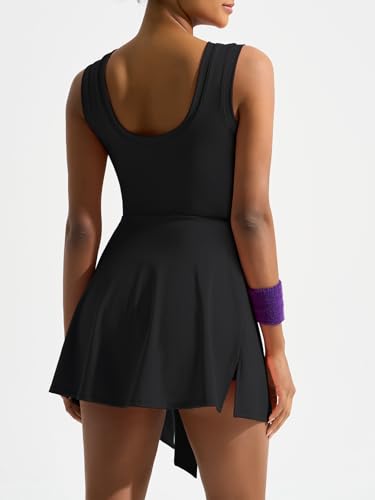 Dokuritu Tennis Dresses for Women Sleeveless Crew Neck Knot Romper Built in Shorts U-Shaped Back Workout Athletic Dress2