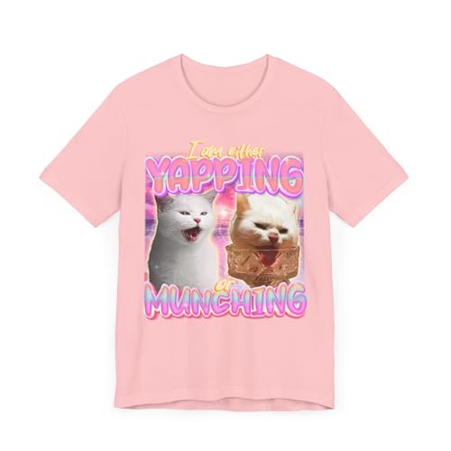 T-shirt avec inscription chat yapping or munching vêtement coton col rond