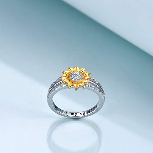 Yfn Sterling Silver You Are My Sunshine Sunflower Statement Ring With Cubic Zirconial Band Gifts (8) #TOP2