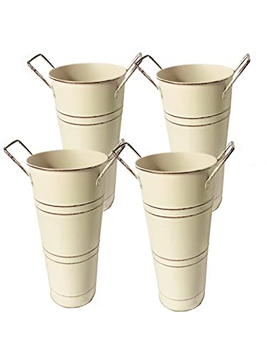 Yaartz Galvanized Metal Vases Farmhouse French Flower Bucket Rustic Style Metal Flower Holder For Home Decor Restaurant Decor Party Decor（Beige, 9 Inches, Set Of 4） #TOP6