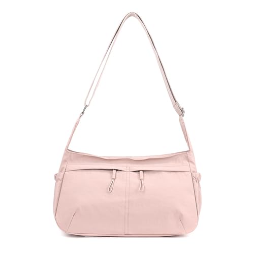 Bolsa de ombro feminina espaçosa com vários bolsos, bolsa tiracolo casual feminina para trabalho e viagens, rosa, Bolsa tiracolo casual feminina