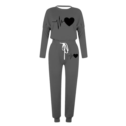 Ensemble Jogging Femme Stylé, Ensemble Femme Chic Et Elegant Coton Pantalon + Chemise Haut Manche Longue Fluide Ample 2 Pieces Costume Décontracté Loungewear Set Outfit Survêtement Suit Pas Cher – vue 4