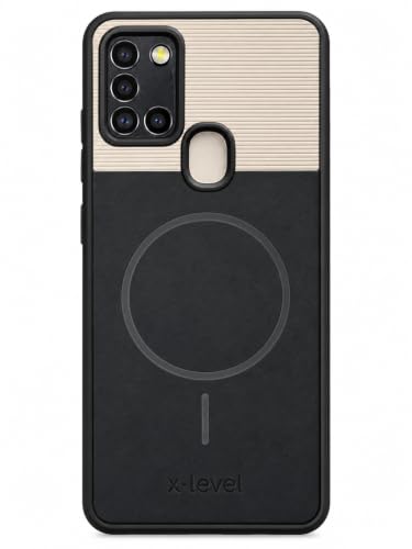 Image of Bintage Dual-Leather Mac Safe Design Phone Case| Soft Touch Finish | Full Camera Protectection Back Cover Compatible for Samsung A21s 4G / SM-A217F - White & Starry Black