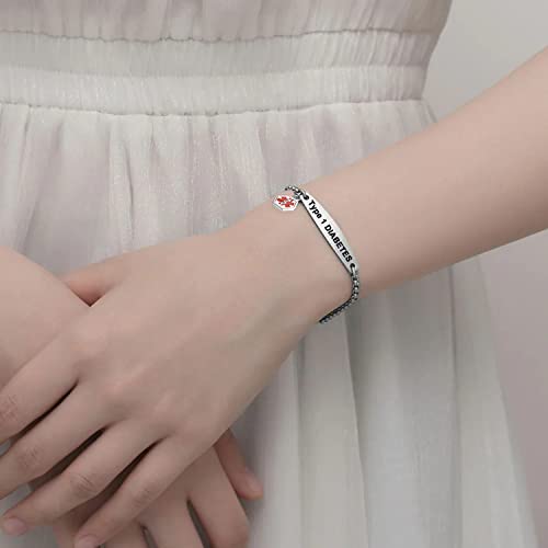 NanMuc Medical Alert Bracelet for Women Men Emergency First Aid Health Alert Engraved Adjustable Stainless Steel Chain Bracelets