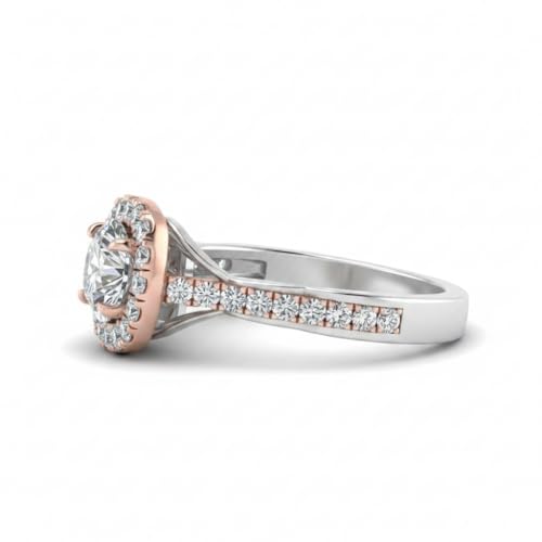 Image of Choose Your Gemstone Cathedral Halo Two Tone Engagement Ring 925 Sterling Silver Round Shape Halo Engagement Rings Lightweight Office Wear Everyday Gift Jewelry US Size 4 to 12