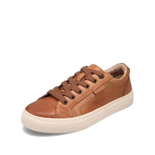 Taos Plim Soul Lux Women's Sneaker - Soft Premium Leather Lace Up Sneakers with All Day Walking Comfort and Support Caramel 8 (M) US