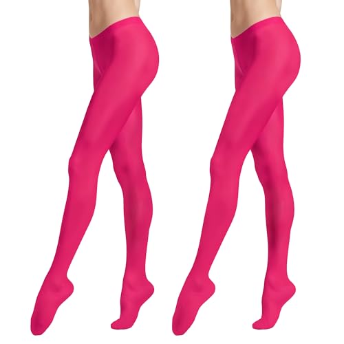 Carnavalife 2 Pares Medias Opacas para Mujer en Color Liso, Leggings Pantalones Elástico de Microfibra, Pantimedias de Soporte para Otoño y Invierno (Fucsia)