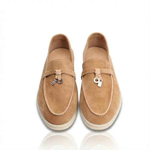 Image of Women's Summer Charms Suede Loafers - Premium Sheepskin Unlined Upper,Classic or Styles with Metal Detail for Casual, Office, Travel & All Day Wear