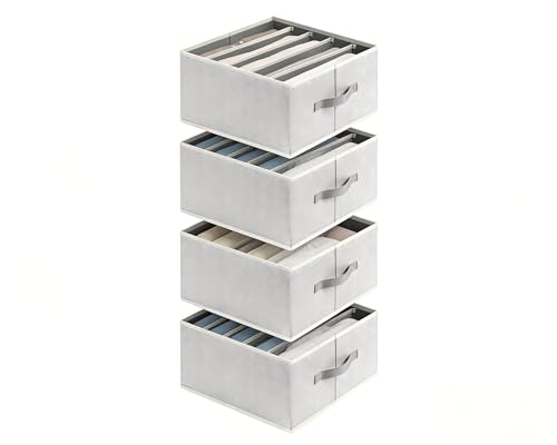 DIMJ 4 Stück Schrank Organizer, Schubladen Organizer Wardrobe Clothes Organizer, Faltbare Schubladen Ordnungssystem, Aufbewahrungsboxen Schubladenbox, Aufbewahrung für Hosen Unterwäsche, Hellgrau