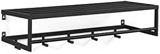 LIFA LIVING Wall Coat Rack, Black Wall Mounted Shelf, Metal Shelving with 5 Hooks, Storage Shelving for Hallway, Spice Rack for Kitchen, 75 x 26 x 20 cm