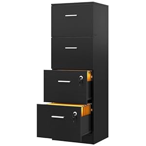 DWVO 4-Drawer File Cabinet with Lock, Filing Cabinet for Letter A4-Sized Files, Easy to Assemble, Black