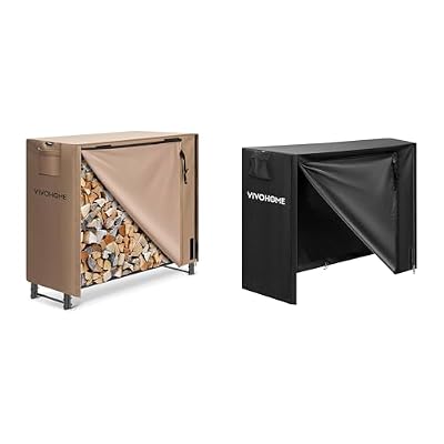 VIVOHOME 4 ft Heavy Duty Firewood Rack Outdoor with Cover, Brown 4ft Firewood Storage Cover 600D Oxford Log Rack Cover