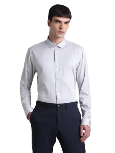 Image of Jack & Jones Men's Cotton Slim Fit Solid Opaque Checked Spread-Collar Casual Shirt