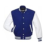 Club Corp Ltd Club Crop Mens premium collage Baseball Varsity jacket High School letterman Bomber/Wool body With Cow hide leather sleeves (L, Blue/White) (VJ-001)