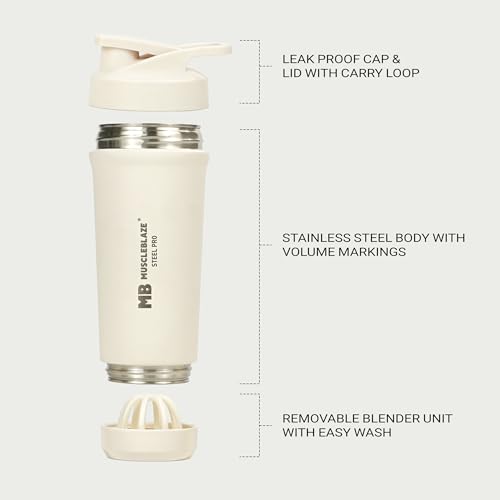 MuscleBlaze Stainless Steel Gym Shaker, 700ml, Beige - Image 6