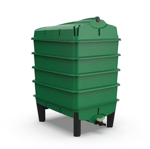Tiger Wormery 4 Tray Worm Composter Green Garden Compost Bin for Food Waste Recycling with Stackable Trays Built In Liquid Fertiliser Tap Digital User Manual - EXCLUDES TIGER WORMS
