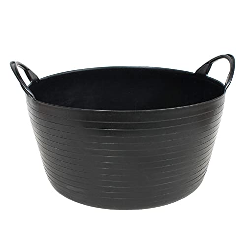 Tradineur - Capazo de plástico 30 litros, 20 x 43 cm, Negro. Cesto, Cubo Flexible, contenedor Multifuncional, establo, jardín, alimentación de Animales, Mezcla, Limpieza