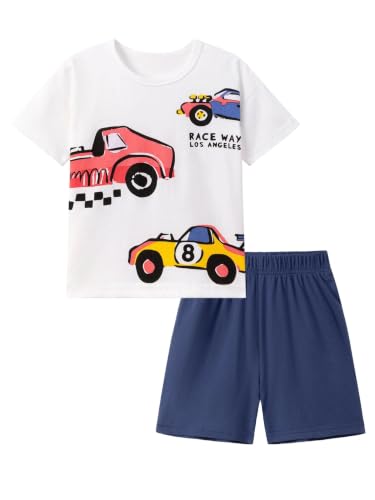Image of HILEELANG Toddler Boy Summer Outfit Set 2 Piece Short Sleeve T Shirt and Short Soft Breathable Cotton Clothing Sets 2-7T