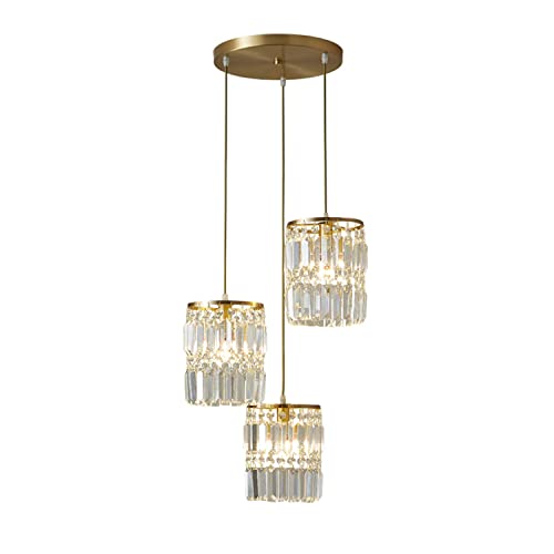 YCWZKJ Lámpara Colgante Moderna de 3 Luces, Mini candelabros de Cristal, lámpara Colgante Ajustable para Cocina, Isla, Comedor, Dormitorio (Dorado, 3 Luces)