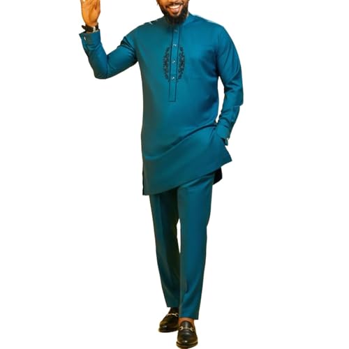Men's African 2 Piece Set Traditional Suit Dashiki Shirt and Pants Outfit Long Sleeve Embroidery Clothing Attire