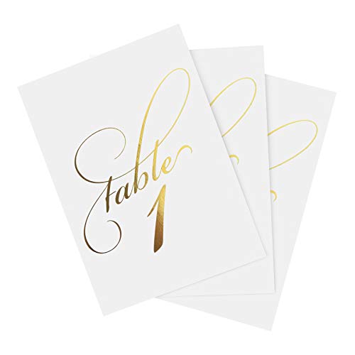 Bliss Collections Table Numbers, Gold Foil, Double-Sided Cards Plus Head Table Card for Your Wedding, Reception, Anniversary, Birthday Party or Celebration, 4