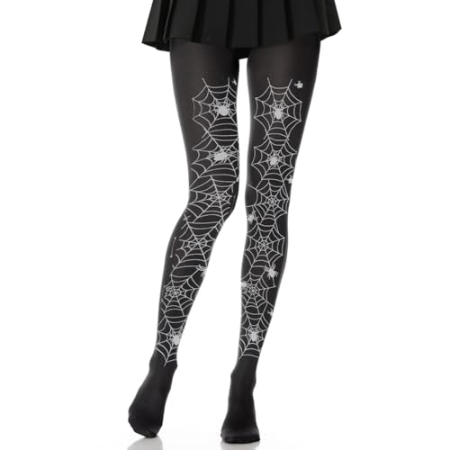 Augesak Medias de Mujer con Telarañas, Medias con Purpurina y Telarañas, Medias Negras Estampadas Sexys, Medias con Estampado de Araña para Disfraz de Araña para Mujer Fiesta Carnaval Cosplay