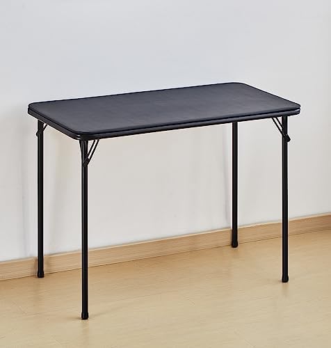 KAIHAOWIN Metal Folding Table, Small Foldable Desk with Vinyl Top, Powder-Coated Steel Legs, Compact Lightweight PortableTable for Craft/Dinner/Writing-No Assembly Require