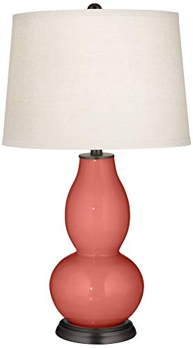 Color + Plus Modern Table Lamp 28 3/4" Tall Coral Reef Orange Glass Double Gourd Off White Tapered Drum Shade For Bedroom Living Room House Home Bedside Nightstand Office Entryway Family #TOP1