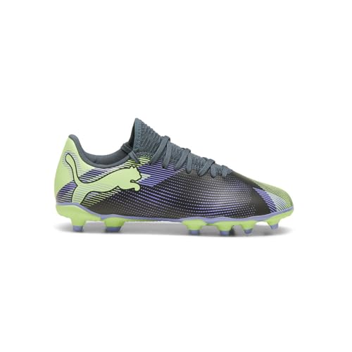 Puma Unisex-Child Future Play Firm, Artificial Ground Soccer Cleats, Gray Skies-Elektro Purple-Fizzy Apple-Puma White, Big Kid 5