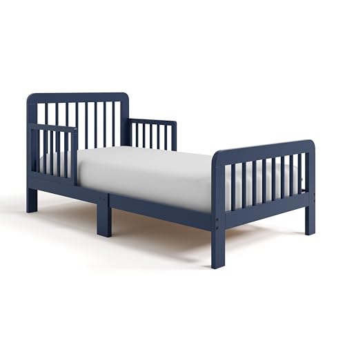 Storkcraft Pasadena Toddler Bed - GREENGUARD Gold Certified, Includes Toddler Safety Guardrails, Fits Standard Crib & Toddler Mattress, Stylish Design with Rounded Details, Midnight Blue