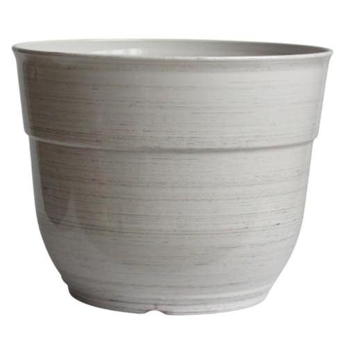 Garden Elements Indoor/Outdoor Glazed Brushed Happy Plastic Planter, Large, Cream, 15