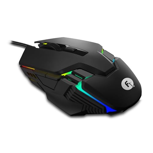 FRONTECH Gaming Mouse, 6-Button USB Wired Mouse with 3600 DPI, Ergonomic Design, 7-Color Rainbow LED, 1.5m Braided Cable, Soft Click – Black (MS-0106)