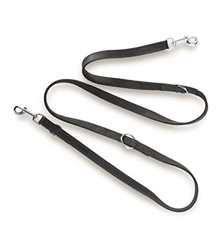 Jack & Russell Premium Fettleder Hundeleine Travis 2,0m - Hunde Lederleine extrem Stabil mit Edelstahl-Karabiner - Echtleder Leine mehrfach verstellbar – Travis (Schwarz)