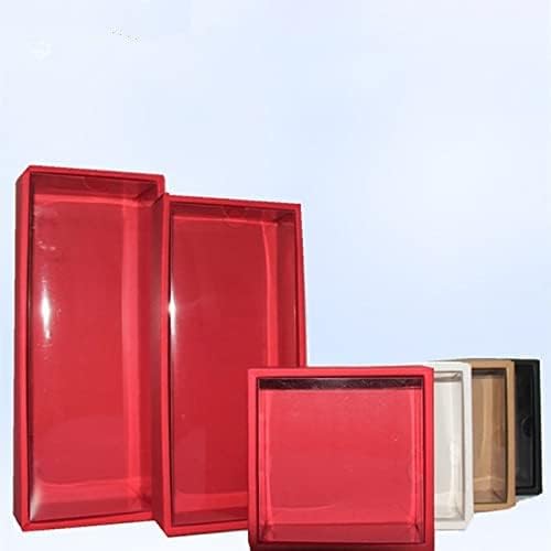 Crysdaralovebi 10Pcs White Kraft Paper Gift Box with Transparent PVC Window Black Cake Boxes Red Wedding Cookie Candy Packaging Boxes (white,15x15x5.5cm)