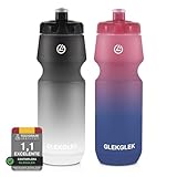 GLEKGLEK Bidon Agua Gimnasio A Prueba de Fugas, Botella Agua 750ml para Nadar, Hacer Ejercicio y Futbol (Negro Blanco/Rosa Azul)