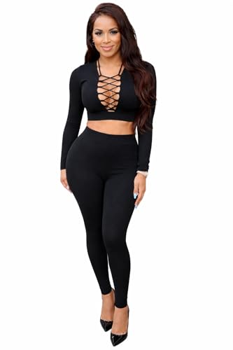 Tenue deux pièces femme noir XL avec ensemble haut court et legging extensible