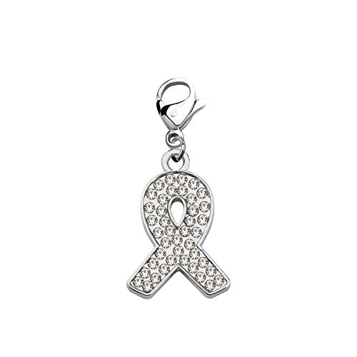 Image of CHOORO White Lung Cancer Ribbon Awareness White Ribbon Zipper Lung Cancer Survivor Gift