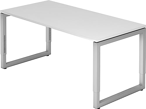 Bümö Höhenverstellbarer Schreibtisch 200x100 Cm - Manuell Verstellbar, Weiß Mit Silbergestell - Bürotisch Für Homeoffice